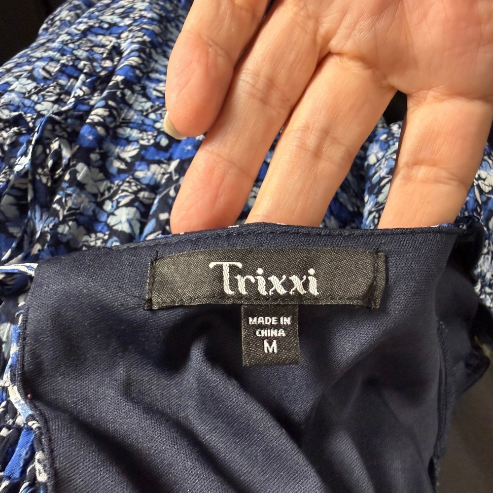 Trixxi Blue Floral Smocked Open Tie Back Maxi Dress M EUC Cottagecore - Picture 7 of 12